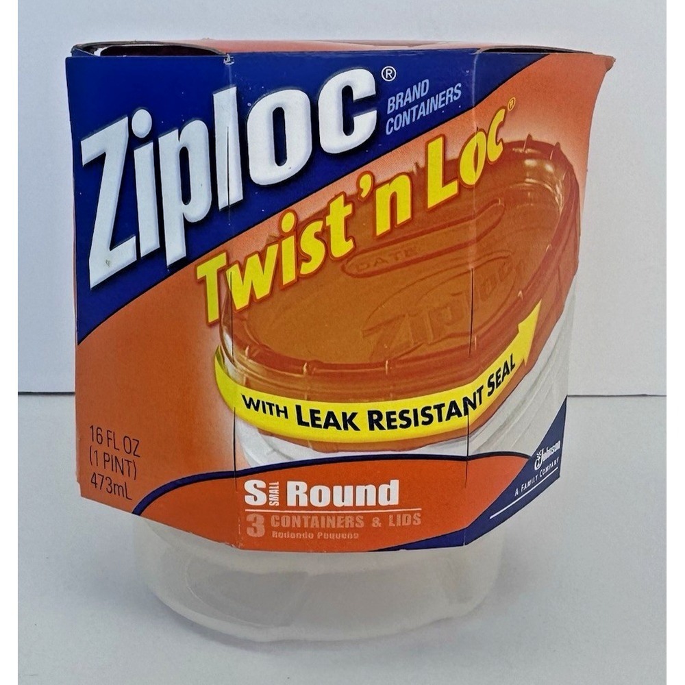 Ziploc Twist 'N Loc Containers Small Round 3 Pack Containers With Lid 16 Oz New